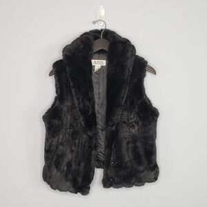Alfani faux fur vest black ribbed panel collar